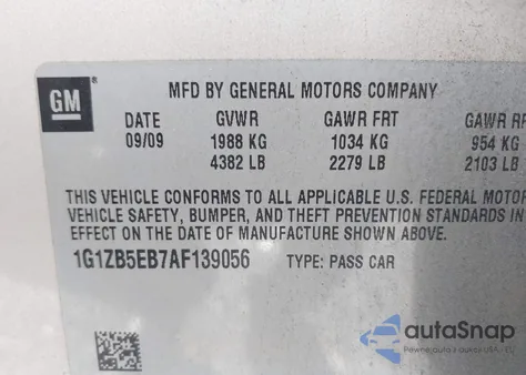2010 Chevrolet Malibu Ls from USA, damaged, VIN 1G1ZB5EB7AF139056